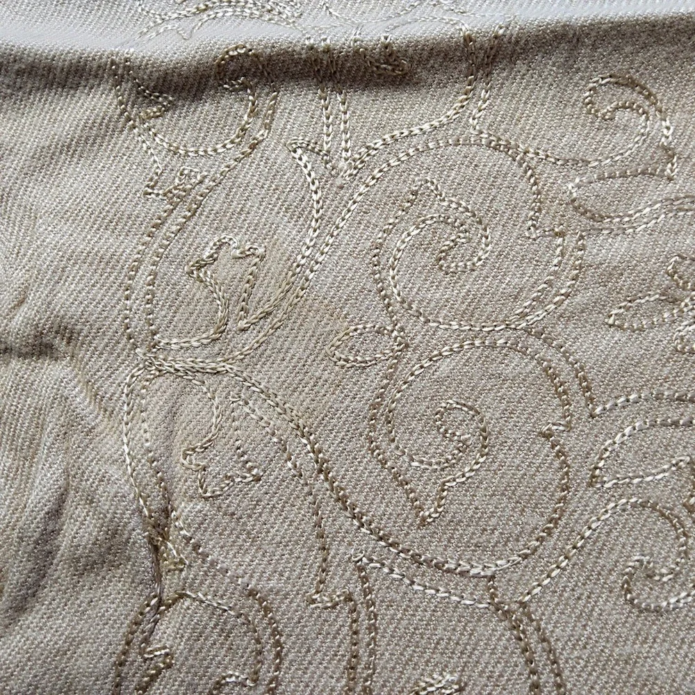 Coldwater Creek Embroidered Fringe Scarf Shawl Wrap Neutral Tan‎